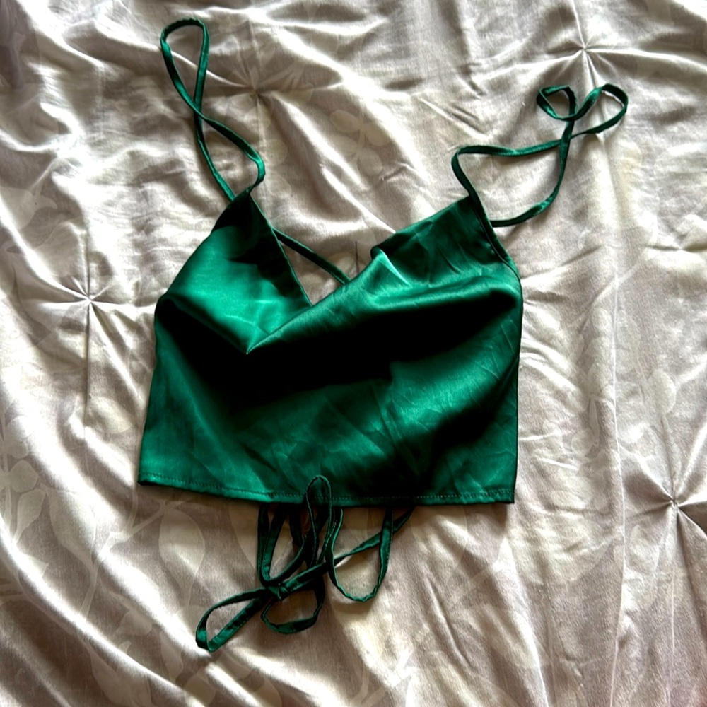 Emerald green silky crop top